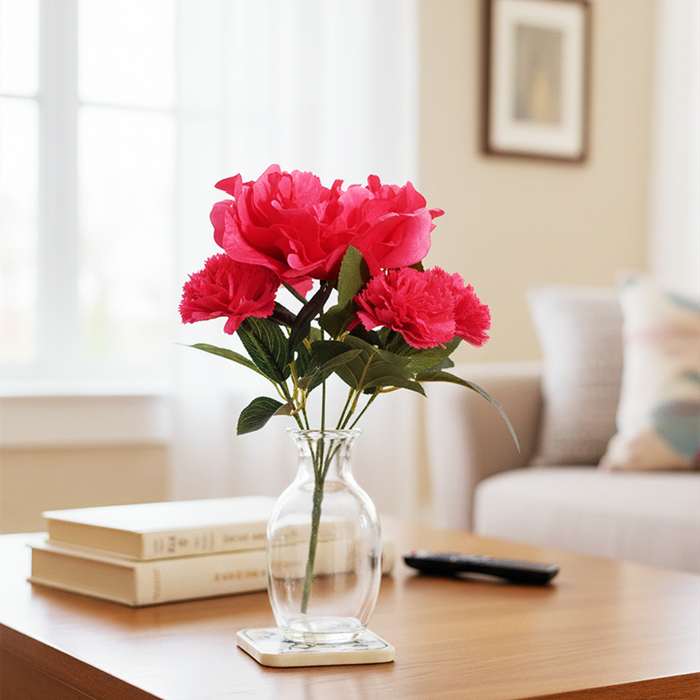 Bulk 11" Artificial Fuchsia Mixed-Flower Bush Bouquet with Peony and Carnations Wholesale