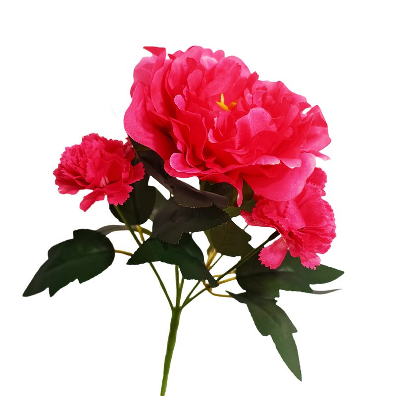 Bulk 11" Artificial Fuchsia Mixed-Flower Bush Bouquet with Peony and Carnations Wholesale