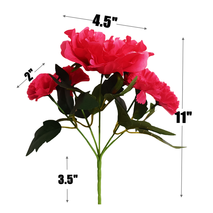 Bulk 11" Artificial Fuchsia Mixed-Flower Bush Bouquet with Peony and Carnations Wholesale