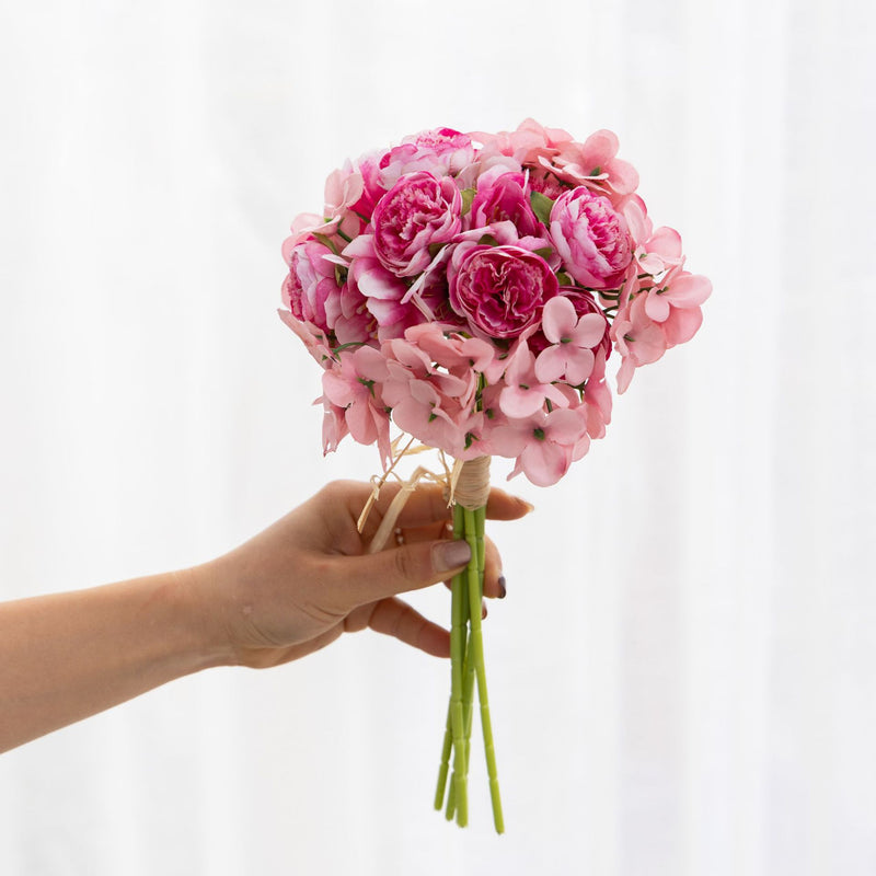 Bulk 12" Peony & Hydrangea Artificial Bouquet- Lifelike Silk Floral Arrangements for Weddings & Home Decor Wholesale