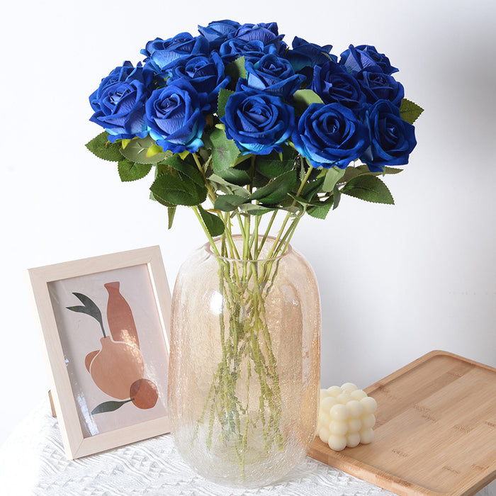 Bulk 15Pcs Galactic Cobalt Rose Stems Bouquet with Light Blue Shade Silk Flowers Fall and Winter Arrangements Wholesale