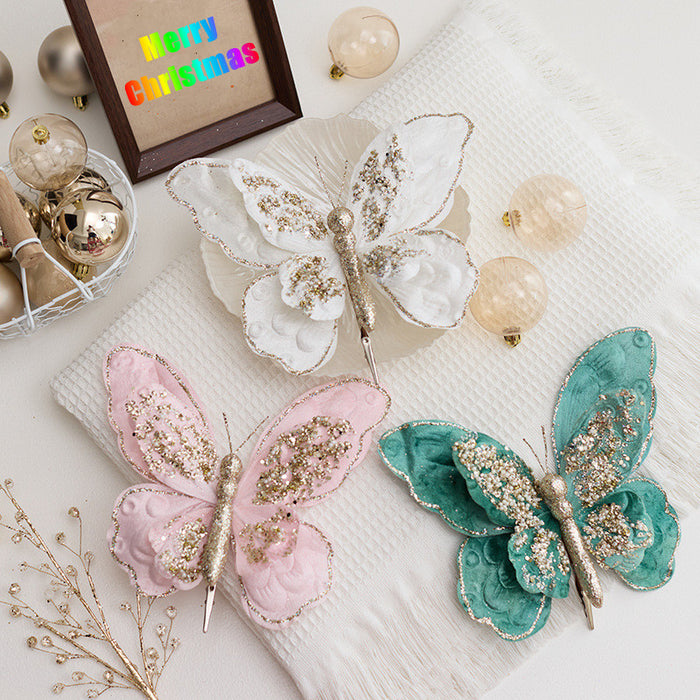 Bulk Glitter Butterfly Christmas Ornaments with Clip Wholesale