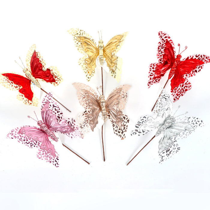 Bulk Exclusive Glitter Butterfly Stems Xmas Tree Ornaments Decoration Wholesale