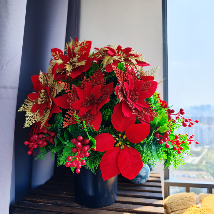 Bulk Exclusive Christmas Cemetery Flowers Poinsettia Bouquet Grave Vase with Angel Wings Wholesale