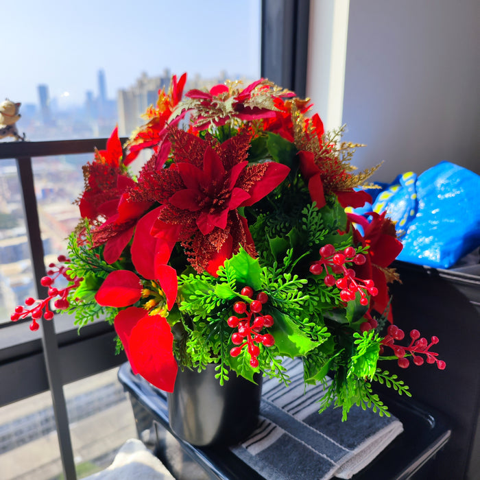 Bulk Exclusive Christmas Cemetery Flowers Poinsettia Bouquet Grave Vase with Angel Wings Wholesale