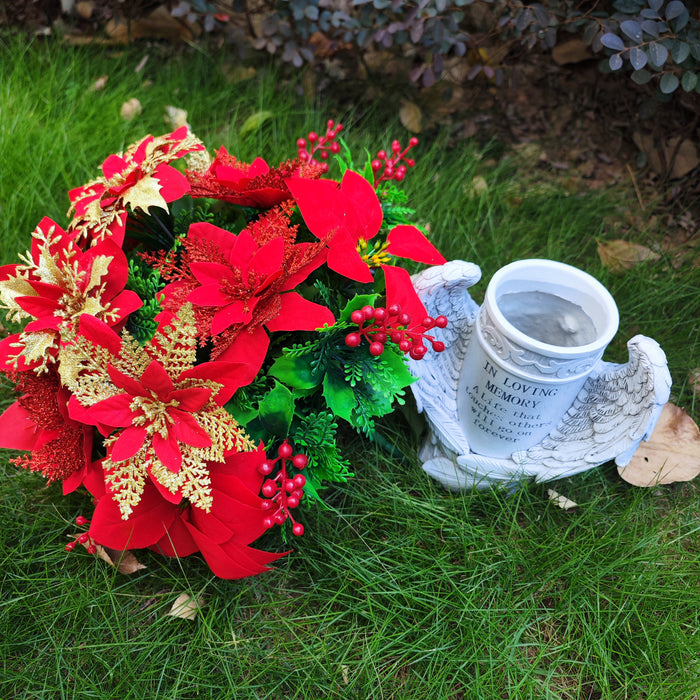 Bulk Exclusive Christmas Cemetery Flowers Poinsettia Bouquet Grave Vase with Angel Wings Wholesale