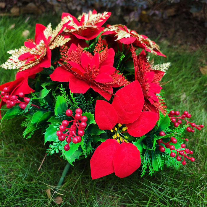 Bulk Exclusive Christmas Cemetery Flowers Poinsettia Bouquet Grave Vase with Angel Wings Wholesale