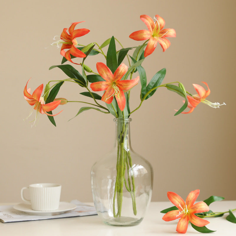 Bulk 2Pcs 23.6" Gloriosa Flame Lily Stems Flowers Artificial Wholesale