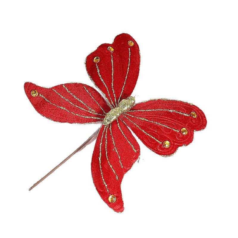 Bulk Glitter Christmas Butterfly Stem for Xmas New Year Christmas Tree Wreath Decoration Wholesale