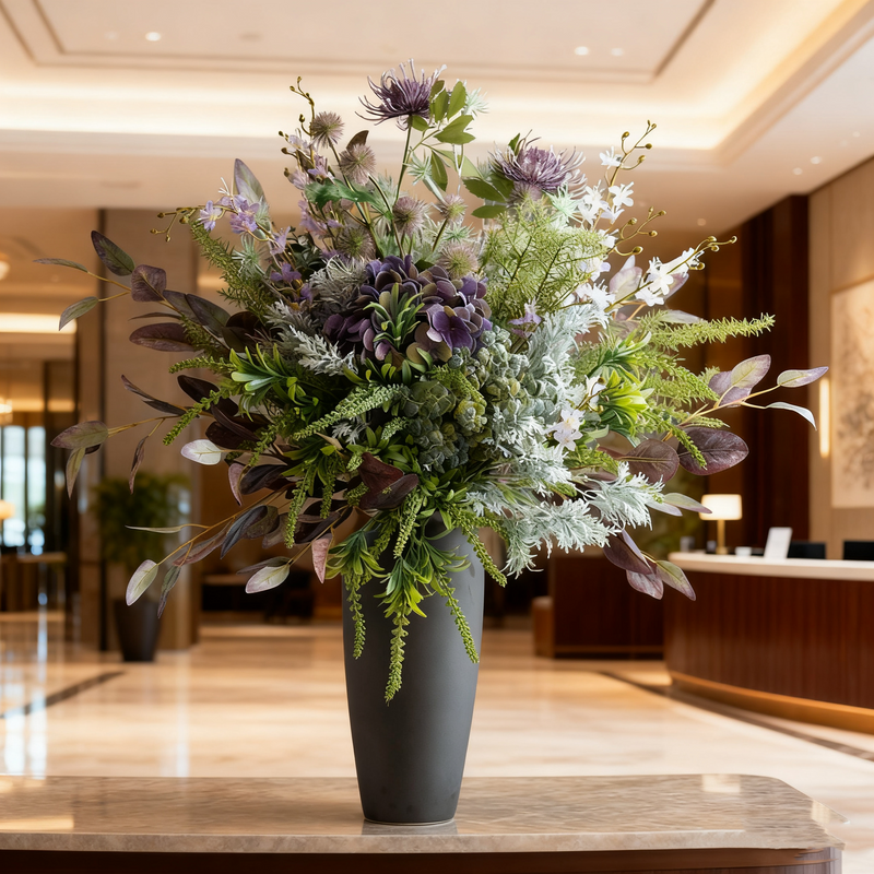 Bulk 31" Artificial Green Purple Flower Bouquet with Vase – Elegant Decor for Hotel Lobby & Reception Wholesale