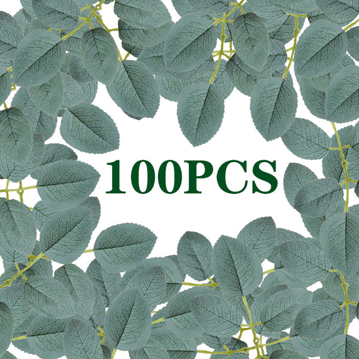 Hojas verdes artificiales 15 piezas de seda verde a granel hojas de flores rosas falsas 