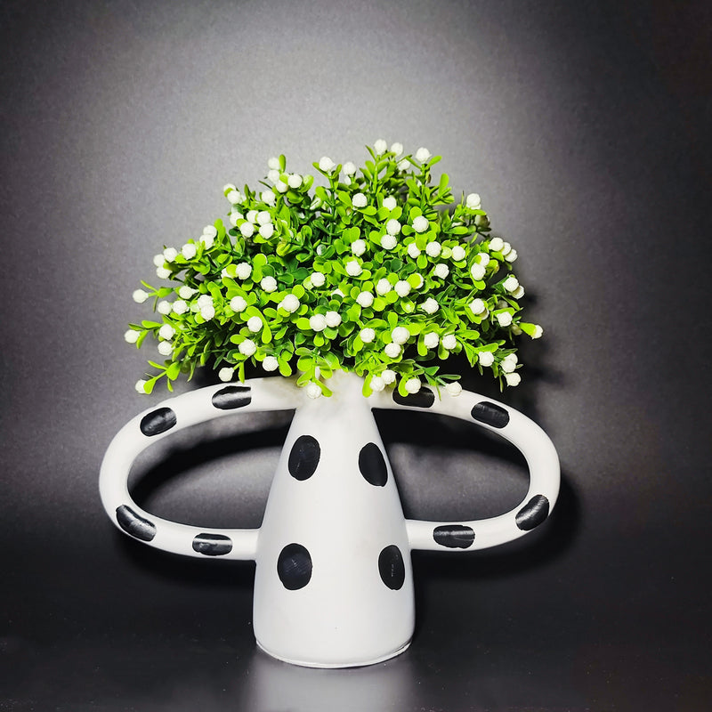 Bulk 10" Faux Greenery Baby's Breath Bouquets in Polkadots Patterned Ceramic Vase Potted Flowers Wholesale