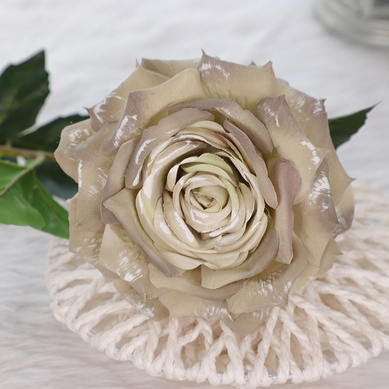 Bulk 3Pcs Vintage 1970s Theme Wedding Rose Stems Silk Flowers Oil Painting Rose Arrangement Wholesale