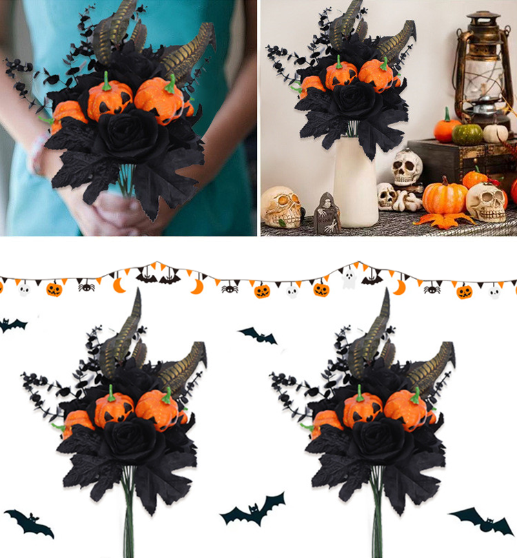 Tiges florales artificielles en vrac de feuilles d'érable et d'eucalyptus pour Halloween, pour arrangement de vase de fête, vente en gros 
