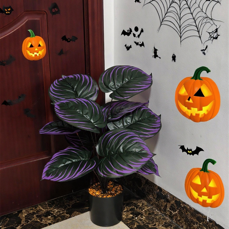 halloween potted plants Bulk 2pcs Halloween Artificial Calathea Leaf Potted Plants Witch Color —  Artificialmerch