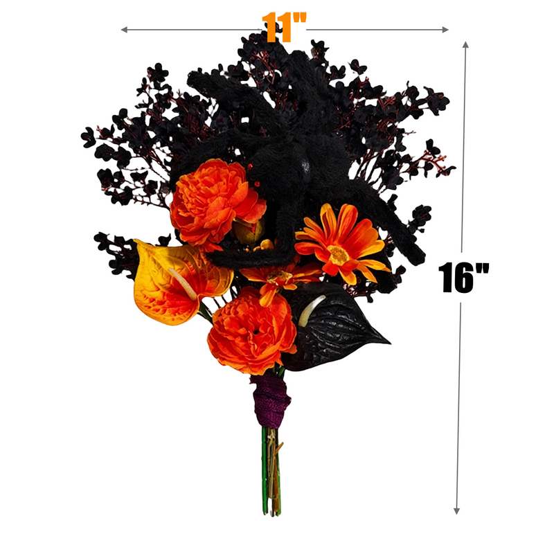 Bulk 16" Halloween Faux Flower Bouquet with Plush Spider Decor Wholesale