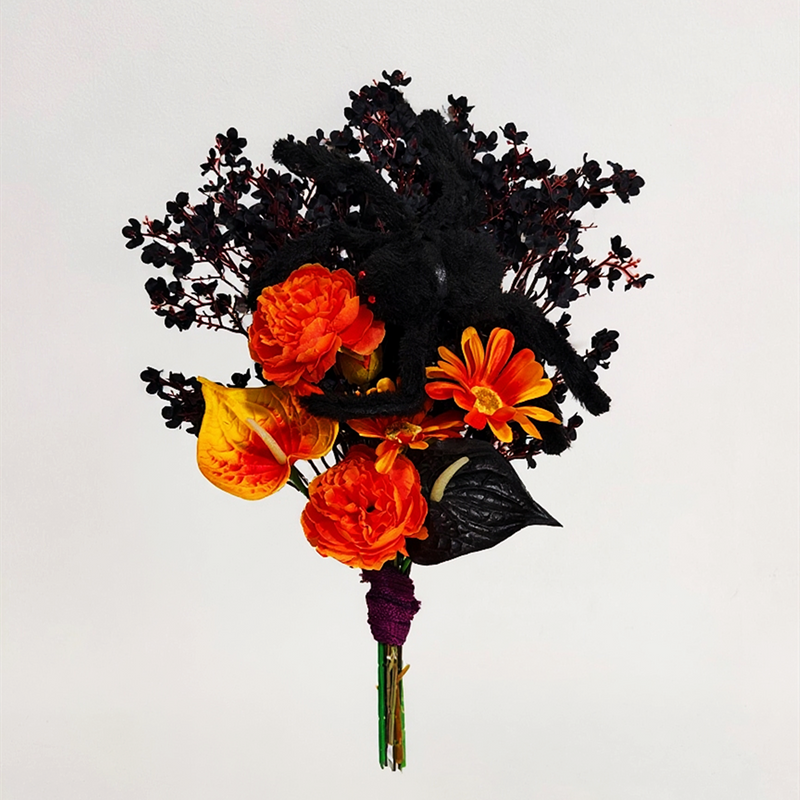 Bulk 16" Halloween Faux Flower Bouquet with Plush Spider Decor Wholesale