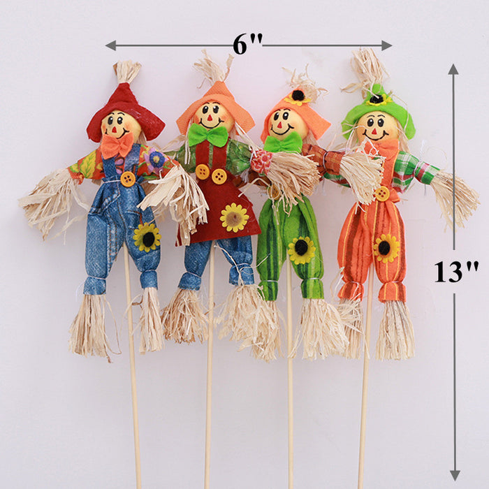 Bulk Set of 4pcs 13" Fall Harvest Scarecrow Flowers Stems Ornament for Crafts Bouquets Wholesale