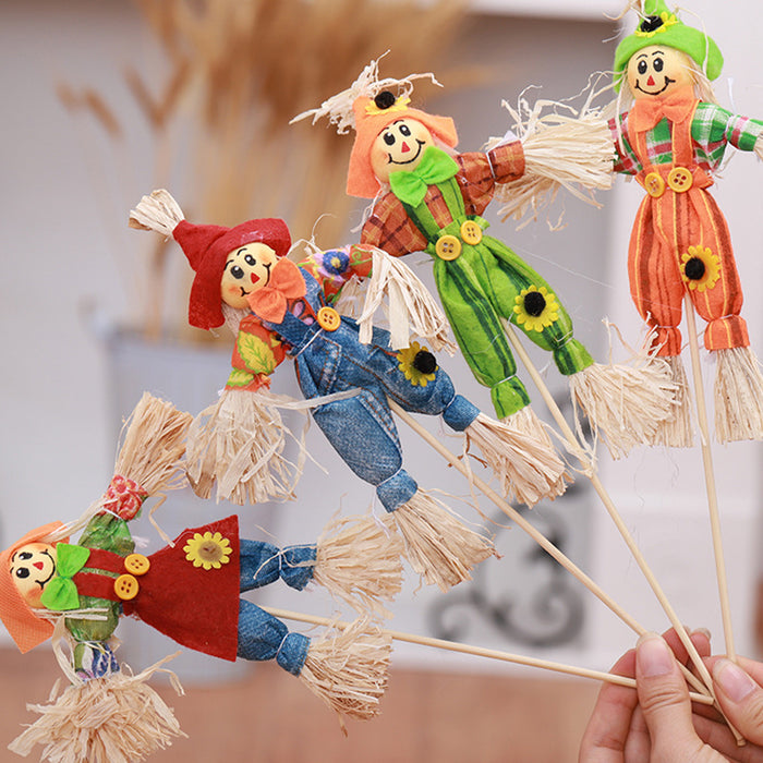 Bulk Set of 4pcs 13" Fall Harvest Scarecrow Flowers Stems Ornament for Crafts Bouquets Wholesale