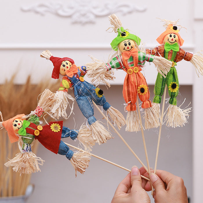 Bulk Set of 4pcs 13" Fall Harvest Scarecrow Flowers Stems Ornament for Crafts Bouquets Wholesale