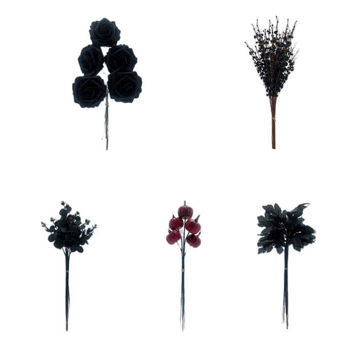 Bulk 50pcs Black Artificial Flowers Stems Black Faux Plants for Crafts Halloween Decor Wholesale