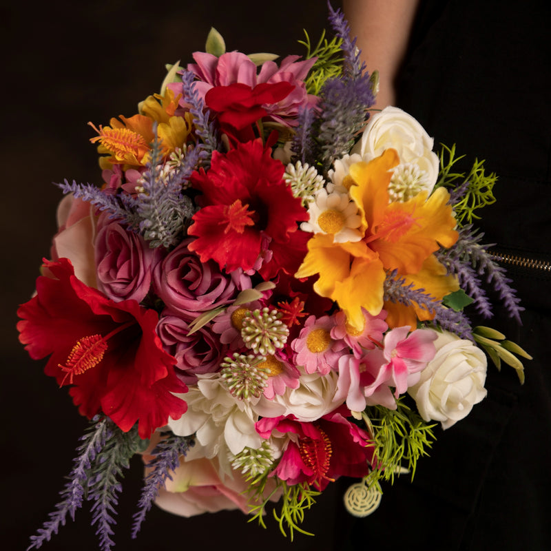 Bulk 9” Hibiscus Bridal Bouquet Mixed Rose Daisy Lavender Dahlia Artificial Flowers for Wedding Wholesale