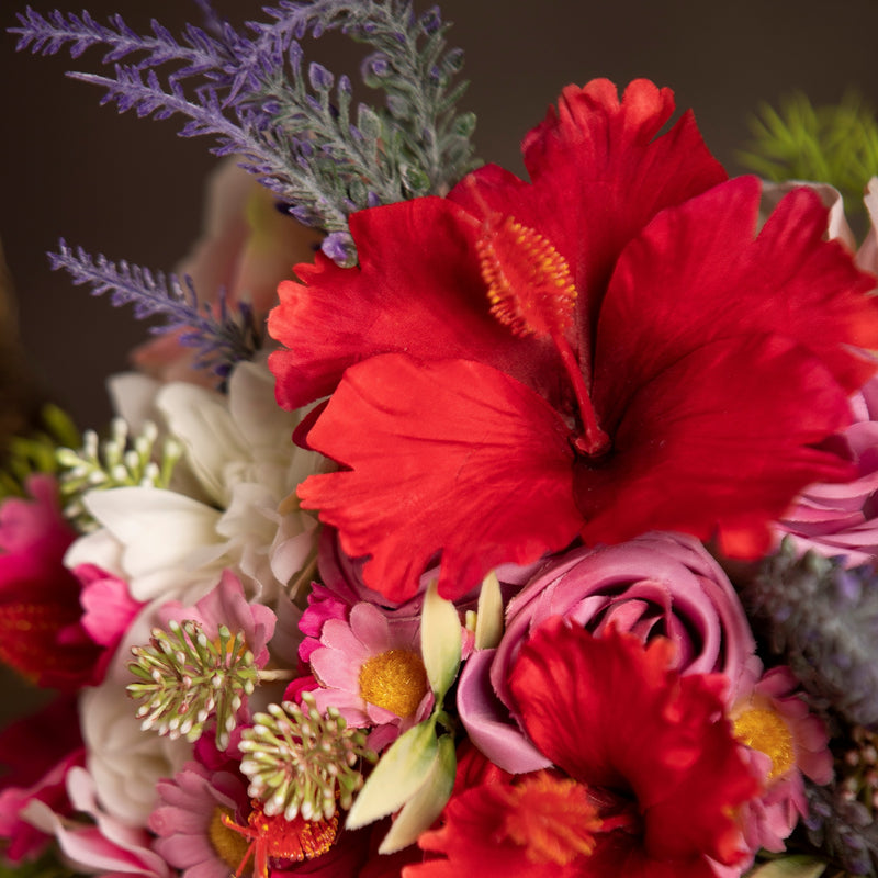 Bulk 9” Hibiscus Bridal Bouquet Mixed Rose Daisy Lavender Dahlia Artificial Flowers for Wedding Wholesale