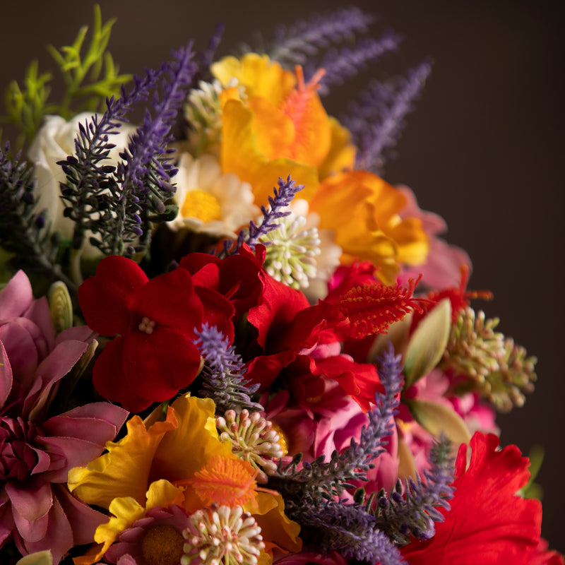 Bulk 9” Hibiscus Bridal Bouquet Mixed Rose Daisy Lavender Dahlia Artificial Flowers for Wedding Wholesale