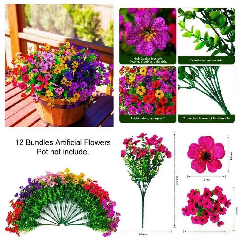 12 Bundles Real-Looking Artificial Daisy Flowers with Eucalyptus Leaves – Vibrant, Weather-Resistant, Easy to Arrange – Perfect for Outdoor & Indoor Decor