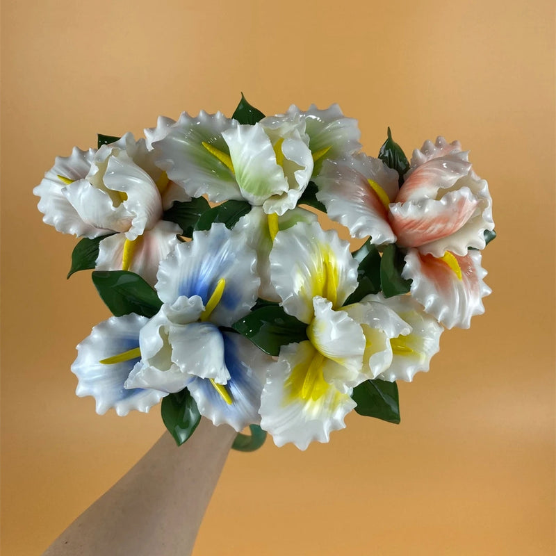 Lot de 5 tiges de fleurs d'iris en porcelaine pour décoration florale en céramique