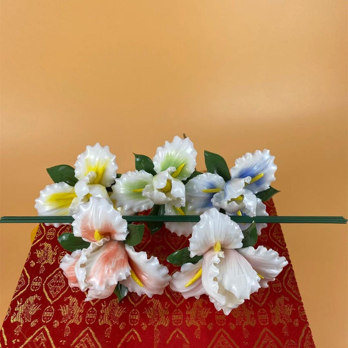 Bulk 5Pcs Porcelain Iris Flowers Stems Crafts Ceramic Floral Decoration Wholesale