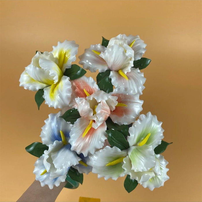 A granel, 5 uds., tallos de flores de Iris de porcelana, manualidades, decoración Floral de cerámica, venta al por mayor