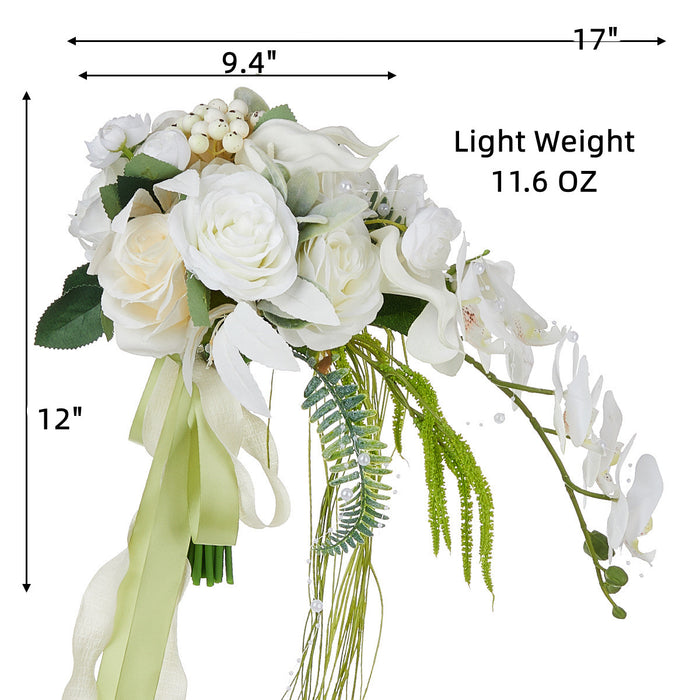 Bulk 9" Ivory And White Cascading Bridal Bouquet Orchid Rose Calla Lily Wedding Bouquet Wholesale