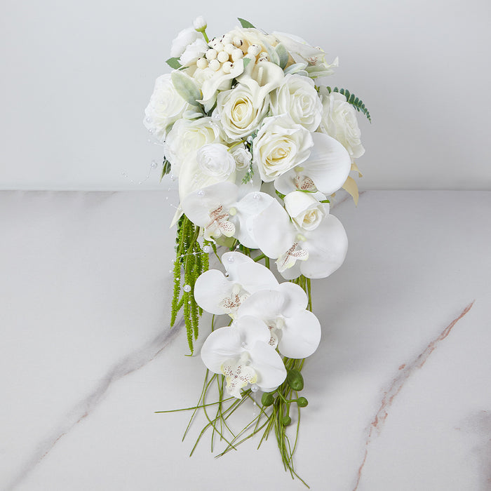 Bulk 9" Ivory And White Cascading Bridal Bouquet Orchid Rose Calla Lily Wedding Bouquet Wholesale