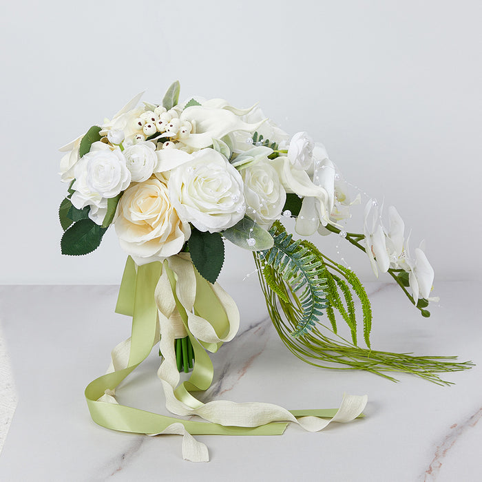 Bulk 9" Ivory And White Cascading Bridal Bouquet Orchid Rose Calla Lily Wedding Bouquet Wholesale