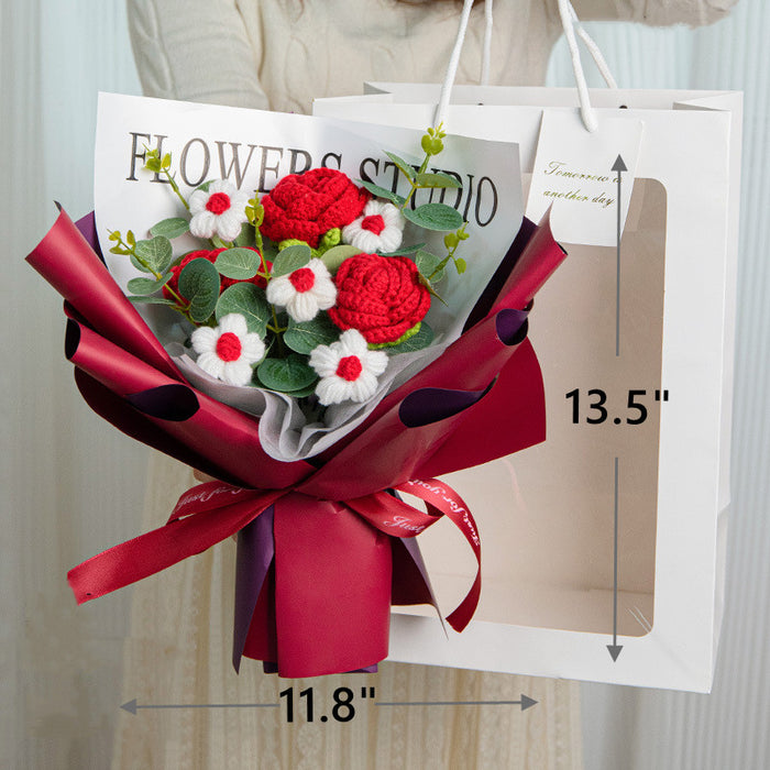 Bulk 2Pcs Knitted Bouquet Rose Gifts Necklace Valentine's Day Gifts Wholesale