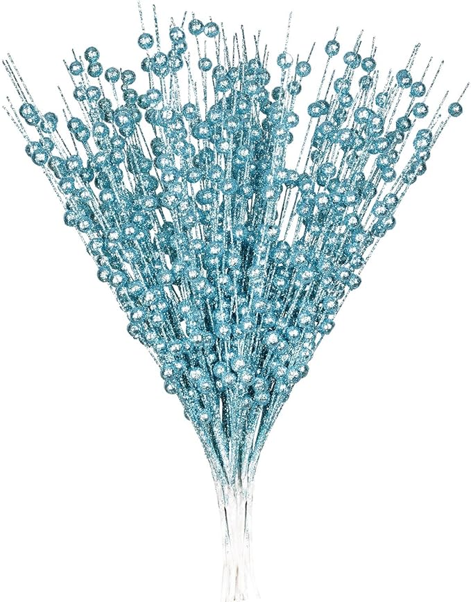 Bulk 10 Bundles 17" Artificial Glitter Holy Berry Stems Christmas Picks Wholesale