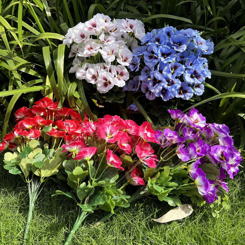 Bulk 2025 Upgraded Large Pansy Bush 24 Stems Outdoor Artificial Flowers UV Resistant Wholesale