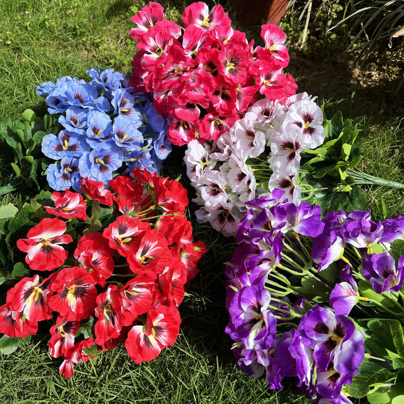 Bulk 2025 Upgraded Large Pansy Bush 24 Stems Outdoor Artificial Flowers UV Resistant Wholesale