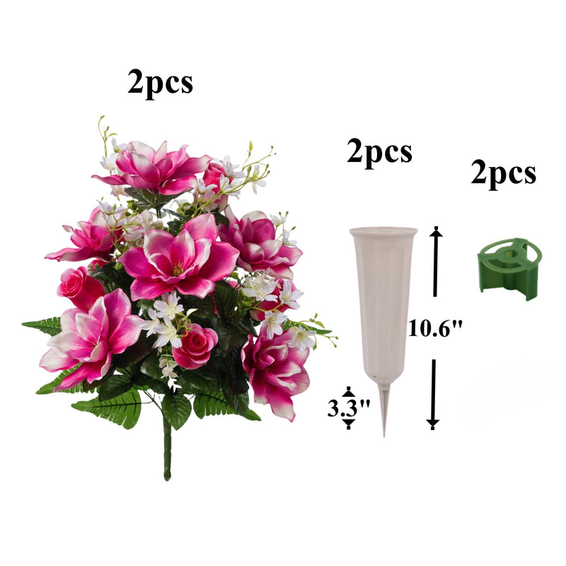 Bulk 2 Sets 18" Large Artificial Cemetery Flowers with Vase for Grave Wholesale