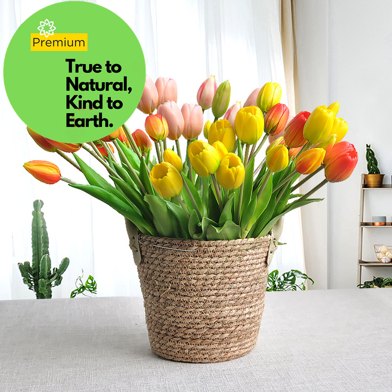 Premium Real Touch Soft Latex Tulips Bouquet  - 15.7"