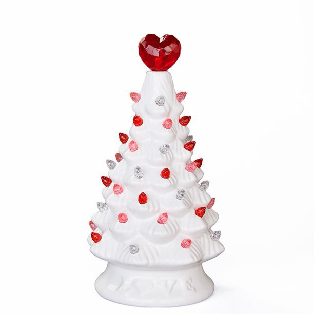 Bulk Valentine's Day White Ceramic Tree Ornament Gifts LED Lights Wholesale