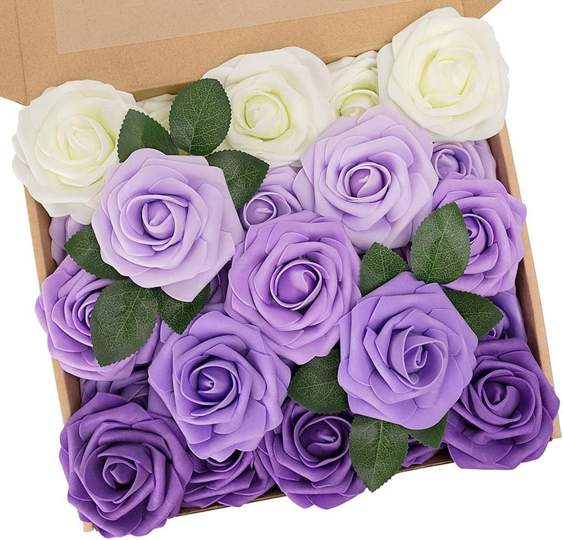Lot de 25 têtes de roses en mousse avec tiges, toucher réaliste, pour mariage, vente en gros