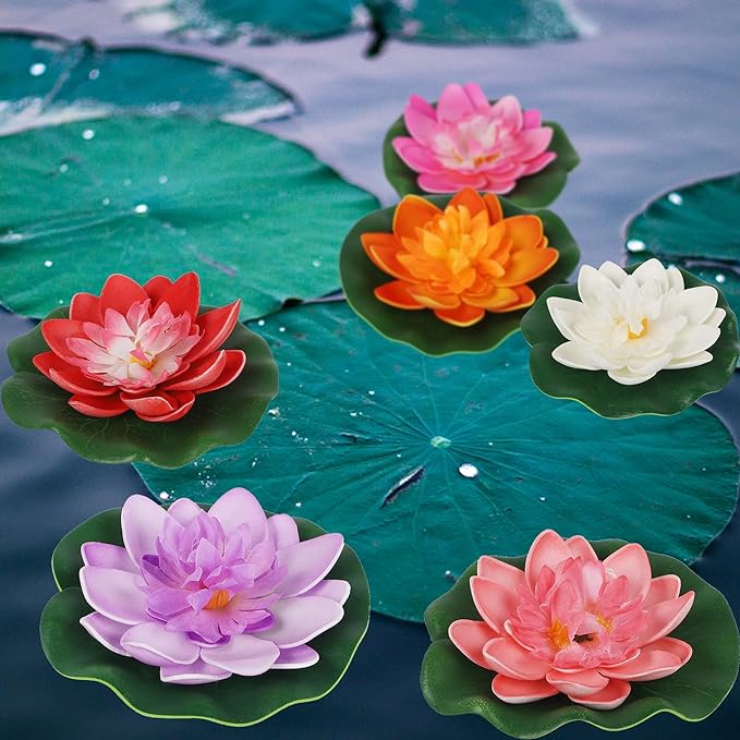 Bulk 4" 14Pcs Diwali Decorations Artificial Floating Foam Lotus Flower with Water Lily Pad Wholesale