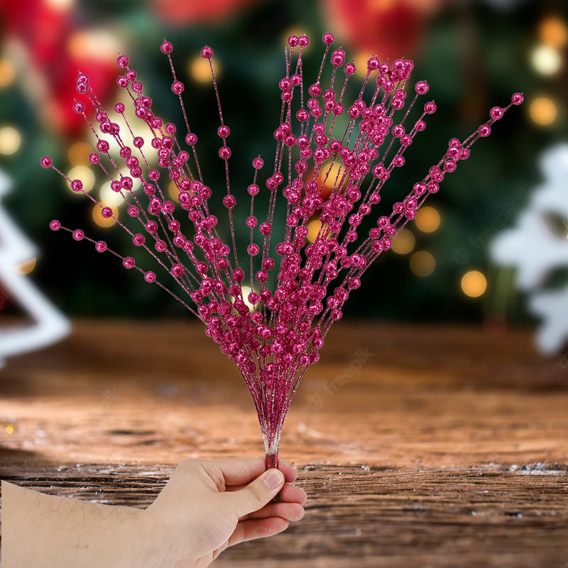 Bulk Update 50 Stems Christmas Glitter Berry Bush Ornaments for Christmas Tree Wreath Crafts Wholesale