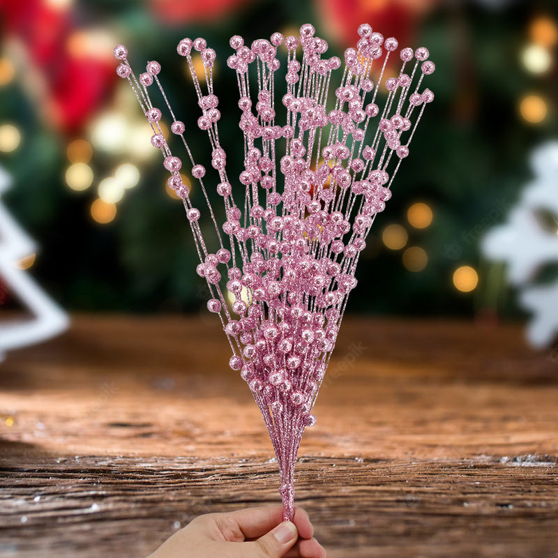 Bulk Update 50 Stems Christmas Glitter Berry Bush Ornaments for Christmas Tree Wreath Crafts Wholesale