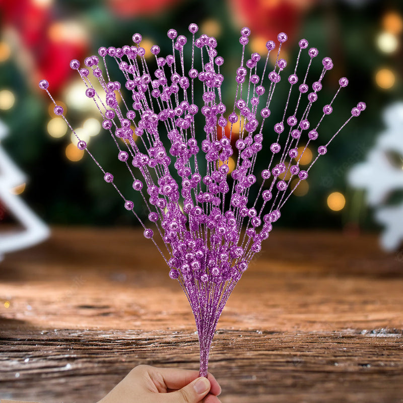 Bulk Update 50 Stems Christmas Glitter Berry Bush Ornaments for Christmas Tree Wreath Crafts Wholesale