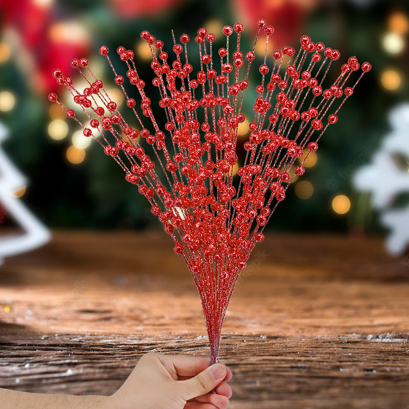 Bulk Update 50 Stems Christmas Glitter Berry Bush Ornaments for Christmas Tree Wreath Crafts Wholesale