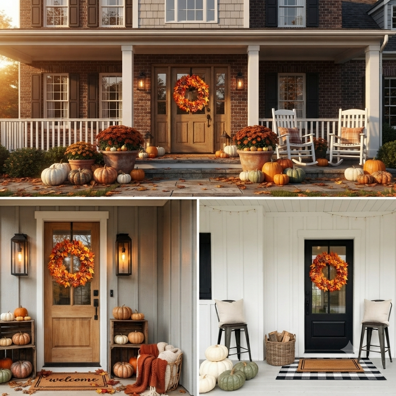 Exclusive 24 Inch Foldable Fall Wreath, Collapsible Thanksgiving Wreath with Realistic Silk Flowers, Sunset Orange Maple Leaves & Brown Mums, Perfect for Front Door, Home Decor, Wedding