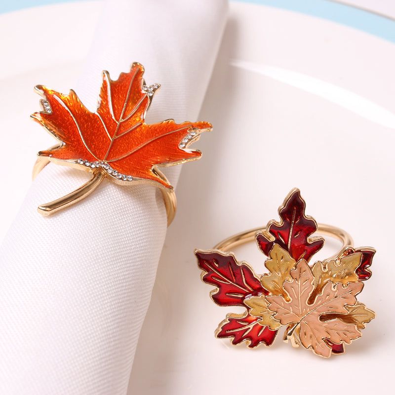 Lot de 6 ronds de serviette en fausses feuilles d'érable pour Thanksgiving d'automne en gros